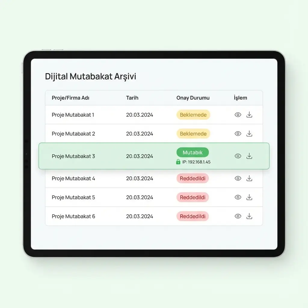 E-Mutabakat Dijital Arşiv Ekranı