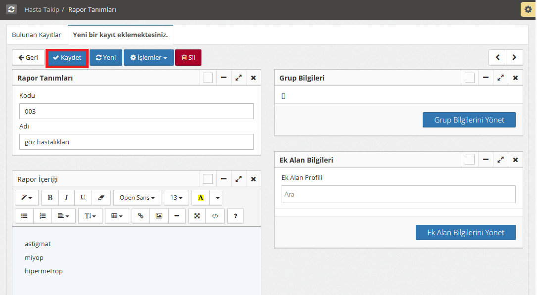 rapor tanımlama ayrıntı