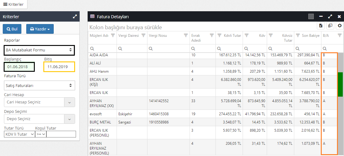 Fatura BA-BS Raporu Nasıl Alınır