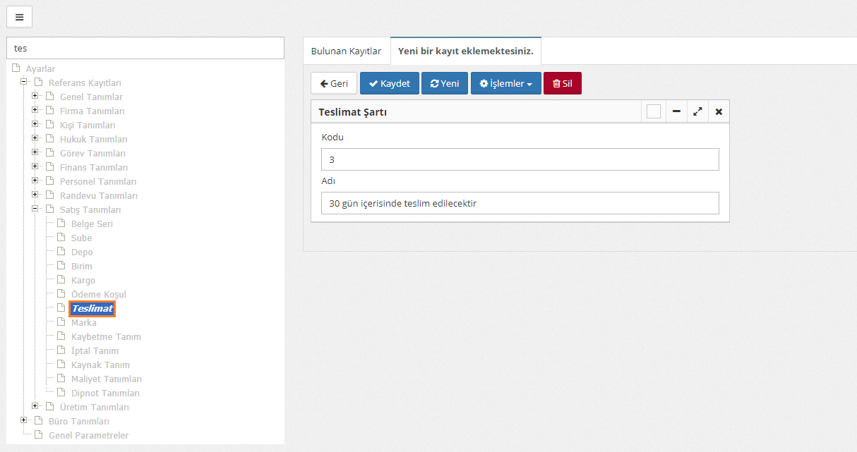 teklifte teslimat bilgisi