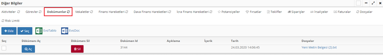 müşterilere evrak eklemek