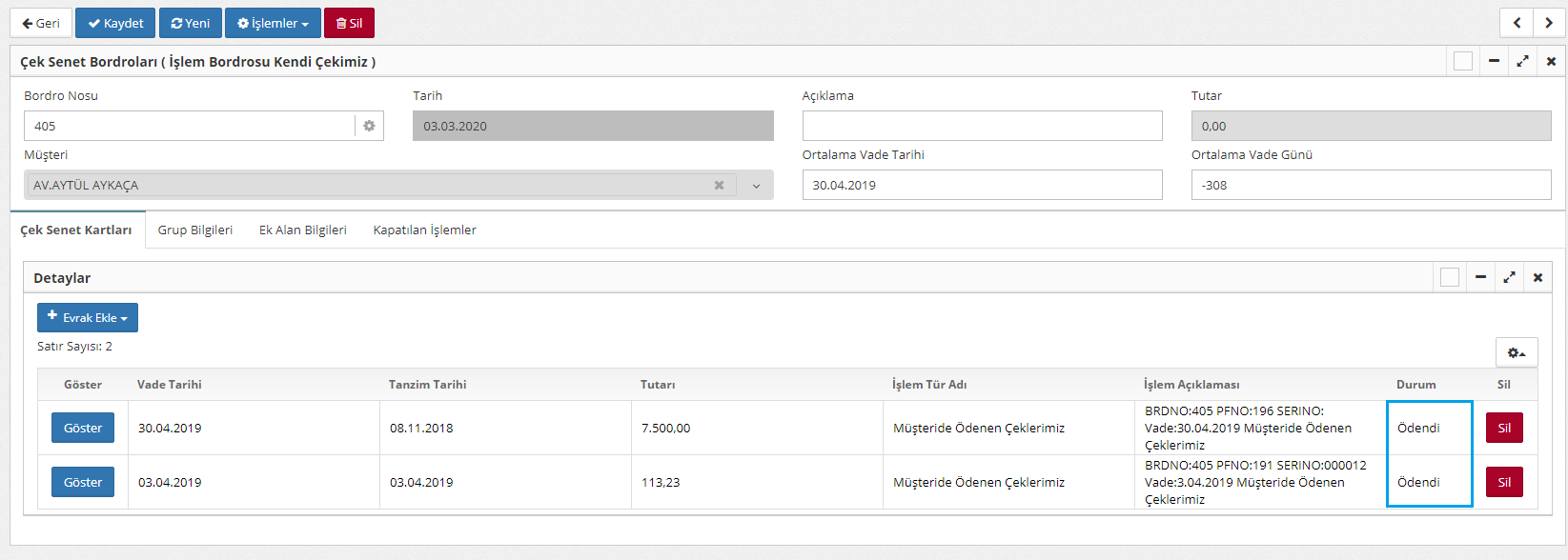 işlem bordrosu kendi çekimiz