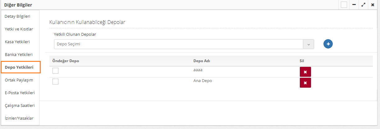 depo yetkileri tanımlama