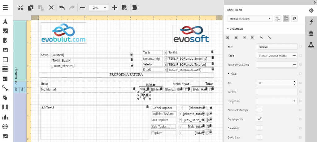 Tasarımlara Toplam Tutar ve Miktar Bilgisi Ekleme